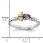 Sterling Silver Stackable Expressions Rhodium-plated Textured Amethyst and Peridot Flower Ring