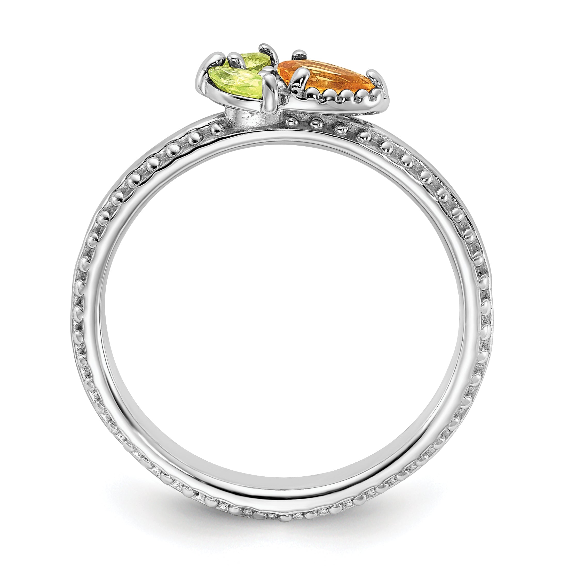 Sterling Silver Stackable Expressions Rhodium-plated Textured Citrine and Peridot Flower Ring Secondary image