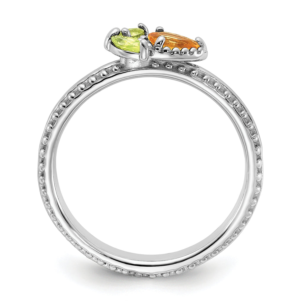 Sterling Silver Stackable Expressions Rhodium-plated Textured Citrine and Peridot Flower Ring