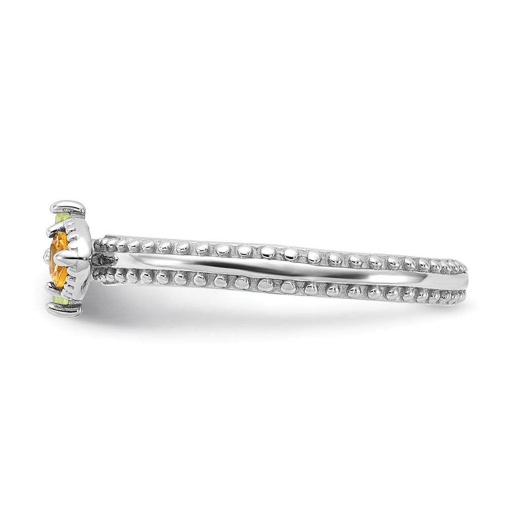 Sterling Silver Stackable Expressions Rhodium-plated Textured Citrine and Peridot Flower Ring