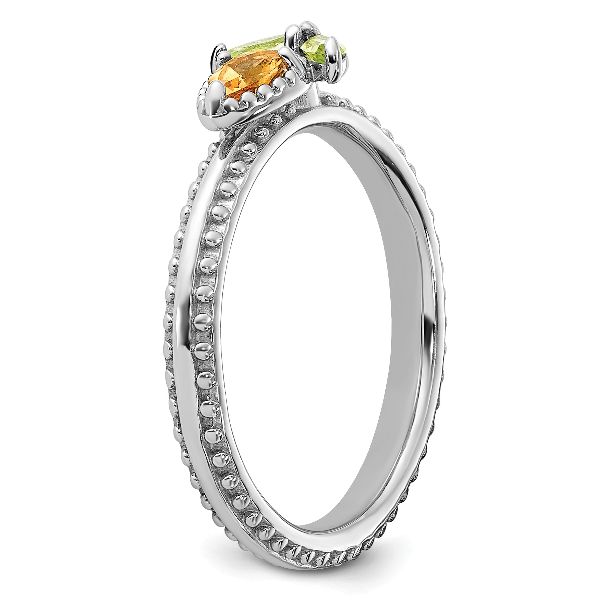 Sterling Silver Stackable Expressions Rhodium-plated Textured Citrine and Peridot Flower Ring