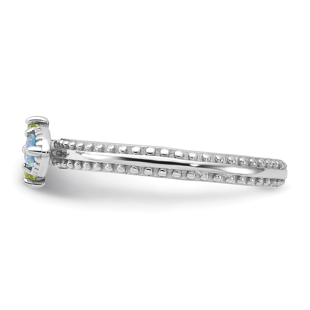 Sterling Silver Stackable Expressions Rhodium-plated Lt Swiss Blue Topaz & Peridot Flower Ring
