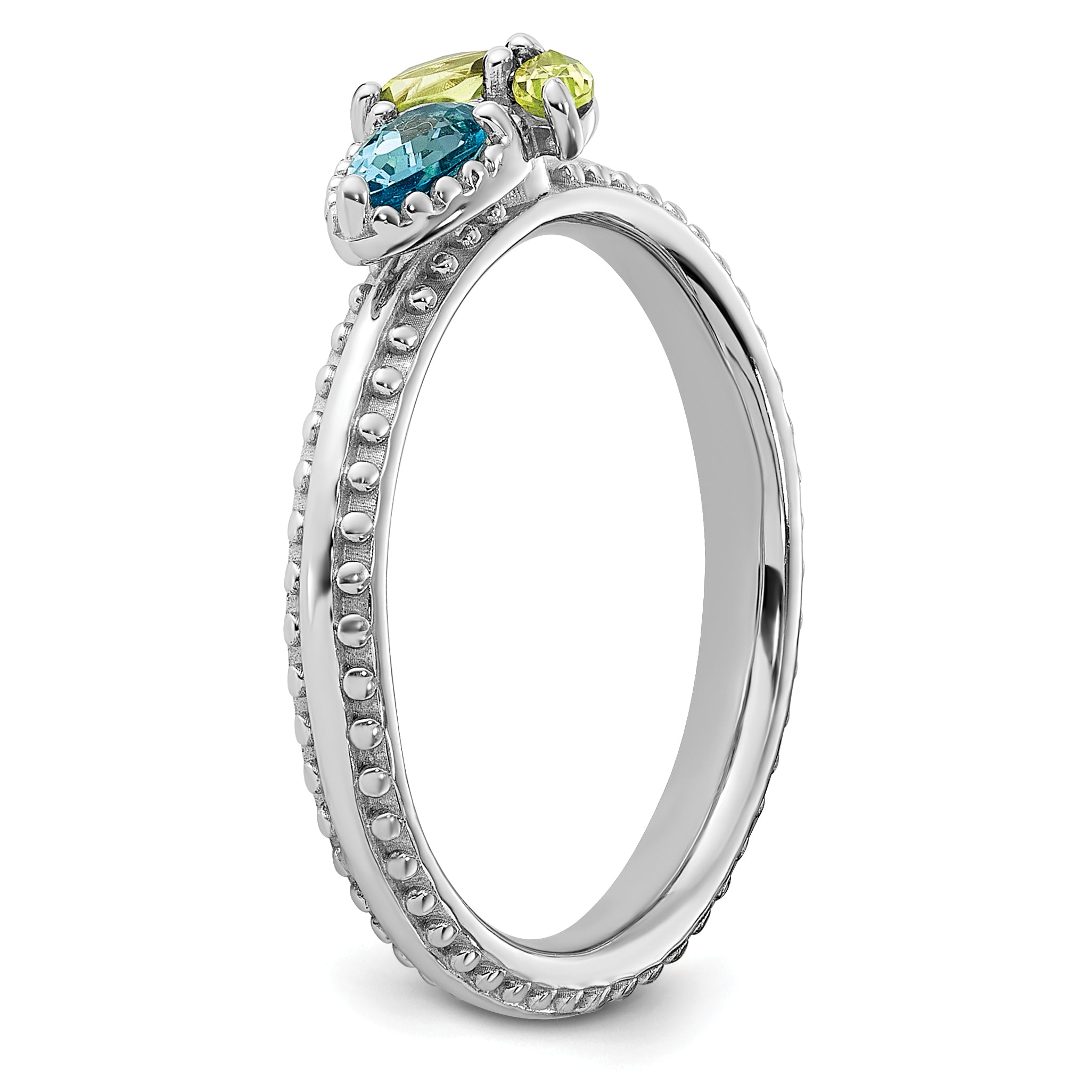 Sterling Silver Stackable Expressions Rhodium-plated Lt Swiss Blue Topaz & Peridot Flower Ring