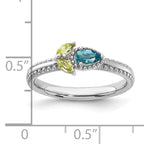 Sterling Silver Stackable Expressions Rhodium-plated Lt Swiss Blue Topaz & Peridot Flower Ring