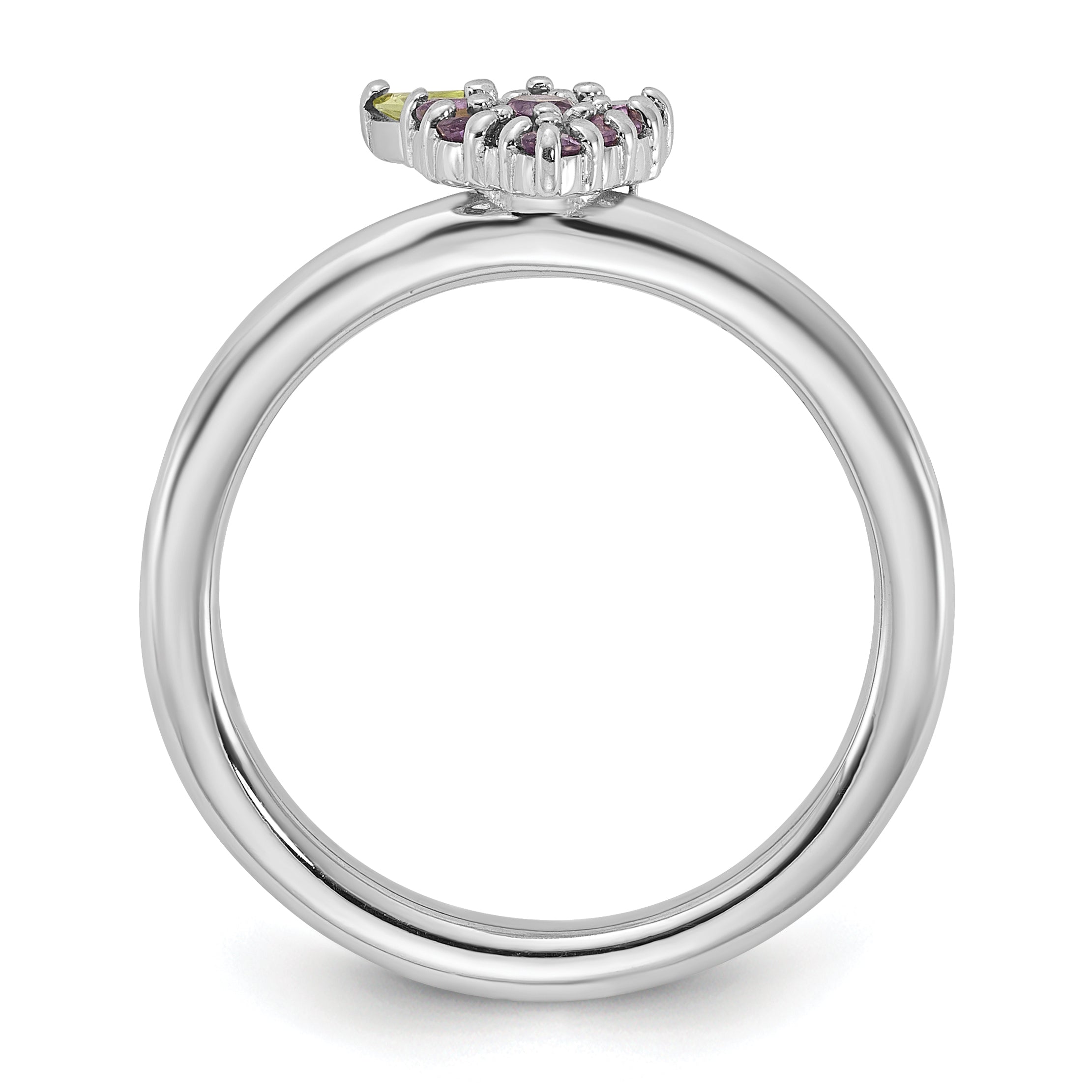 Sterling Silver Stackable Expressions Rhodium-plated Amethyst and Peridot Grapes Ring Secondary image