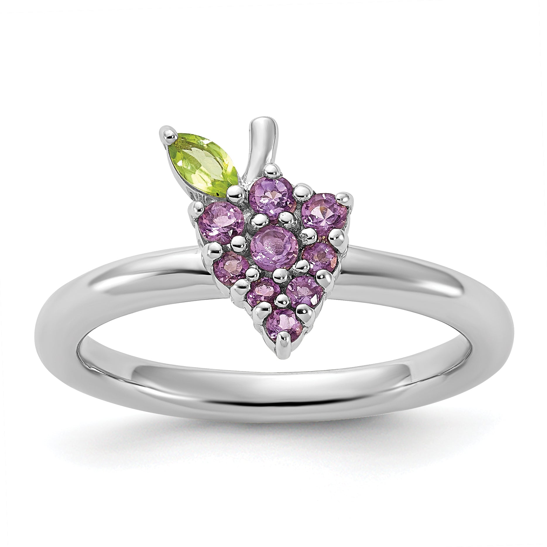 Sterling Silver Stackable Expressions Rhodium-plated Amethyst and Peridot Grapes Ring Main image