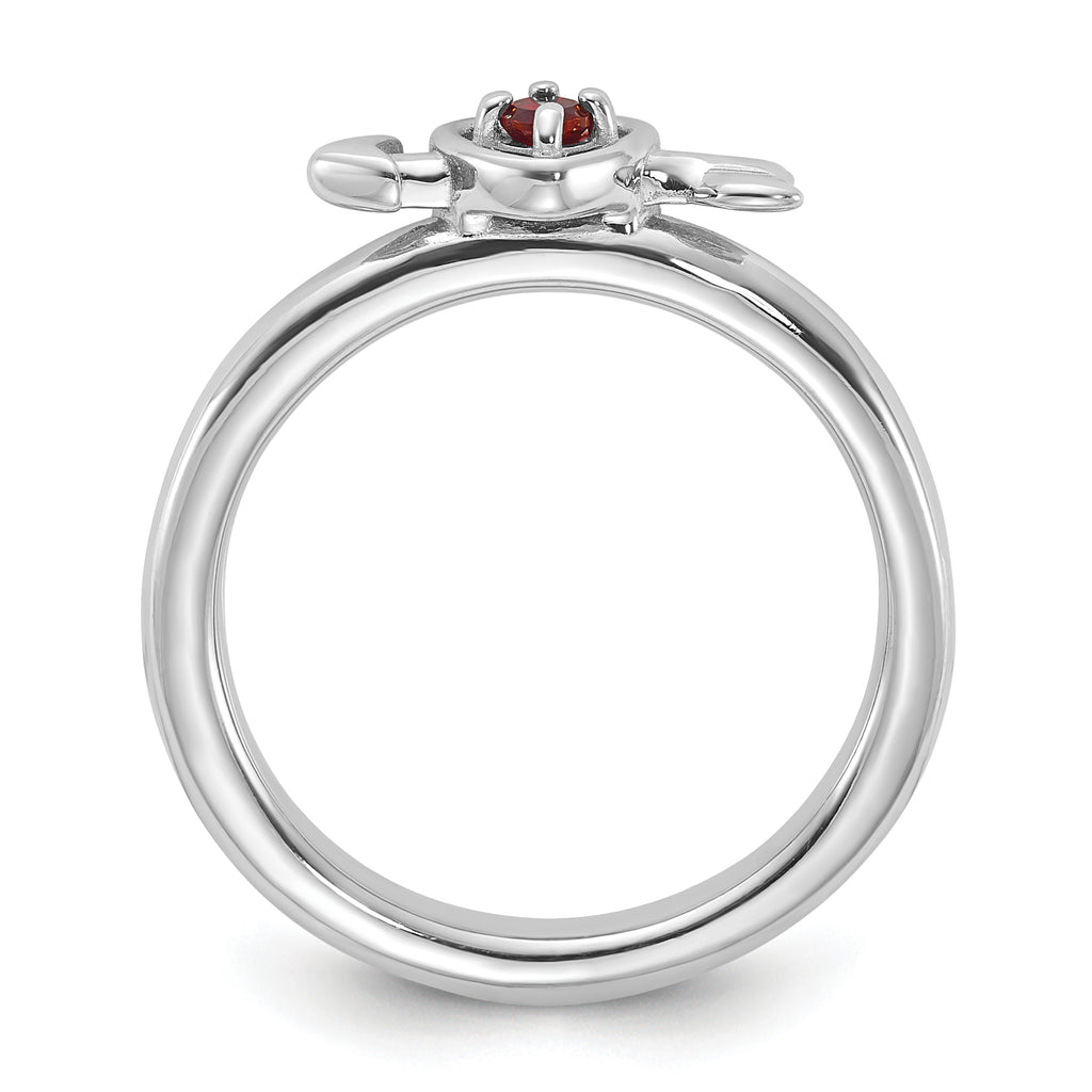 Sterling Silver Stackable Expressions Rhodium-Plated Garnet Heart with Arrow Ring