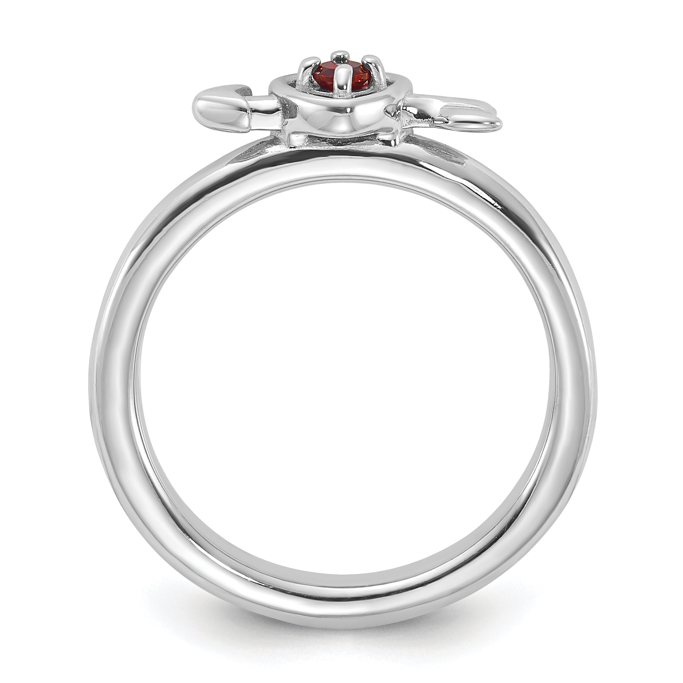 Sterling Silver Stackable Expressions Rhodium-Plated Garnet Heart with Arrow Ring