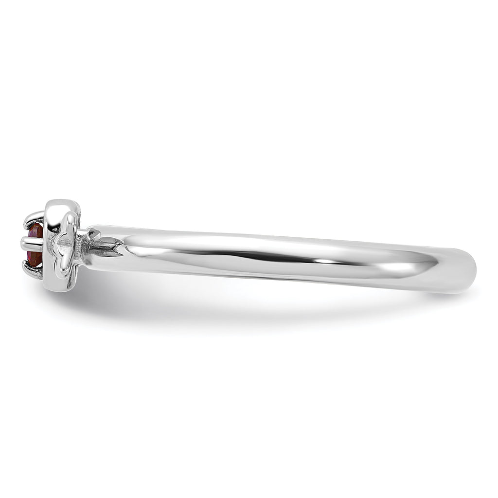 Sterling Silver Stackable Expressions Rhodium-Plated Garnet Heart with Arrow Ring