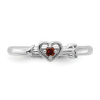 Sterling Silver Stackable Expressions Rhodium-Plated Garnet Heart with Arrow Ring
