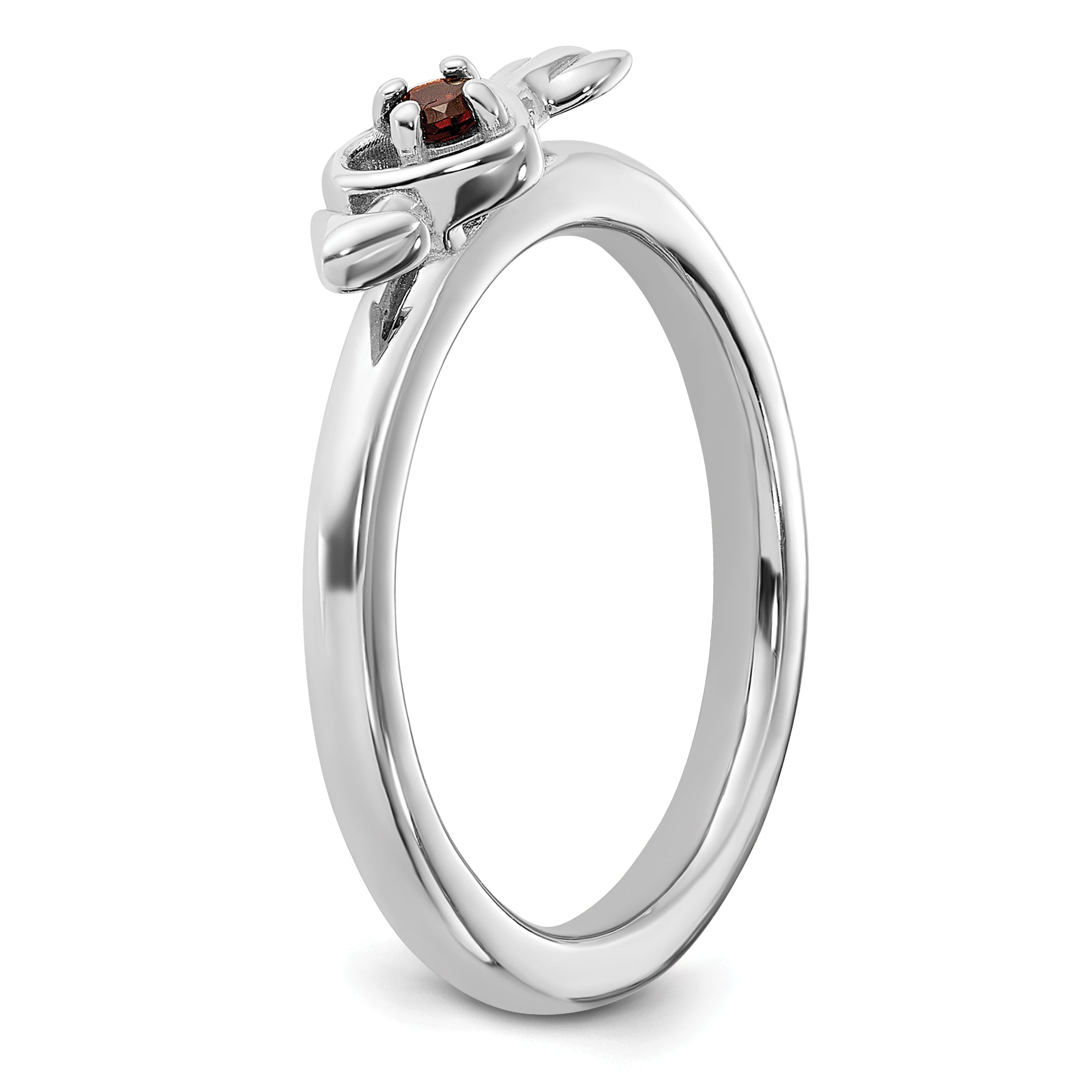 Sterling Silver Stackable Expressions Rhodium-plated Garnet Heart with Arrow Ring
