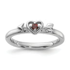 Sterling Silver Stackable Expressions Rhodium-Plated Garnet Heart with Arrow Ring