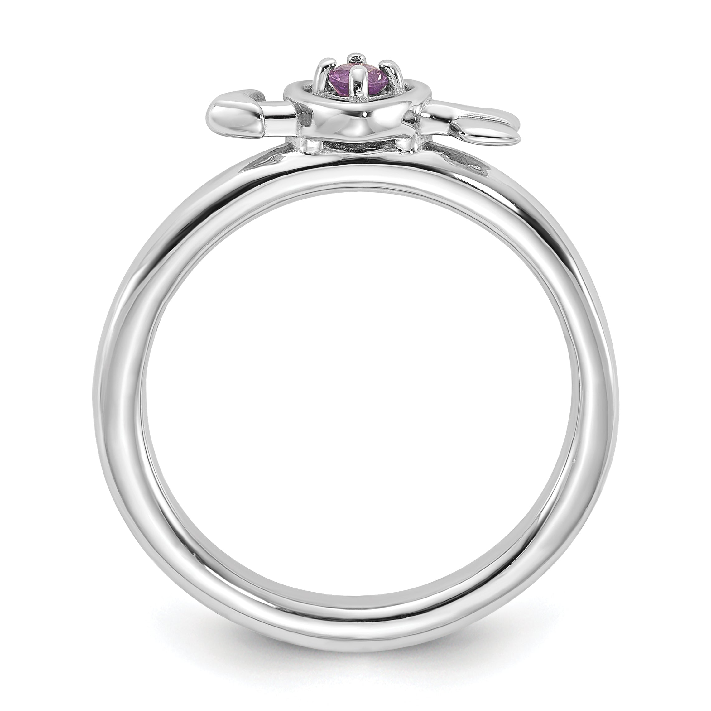 Sterling Silver Stackable Expressions Rhodium-plated Amethyst Heart with Arrow Ring Secondary image