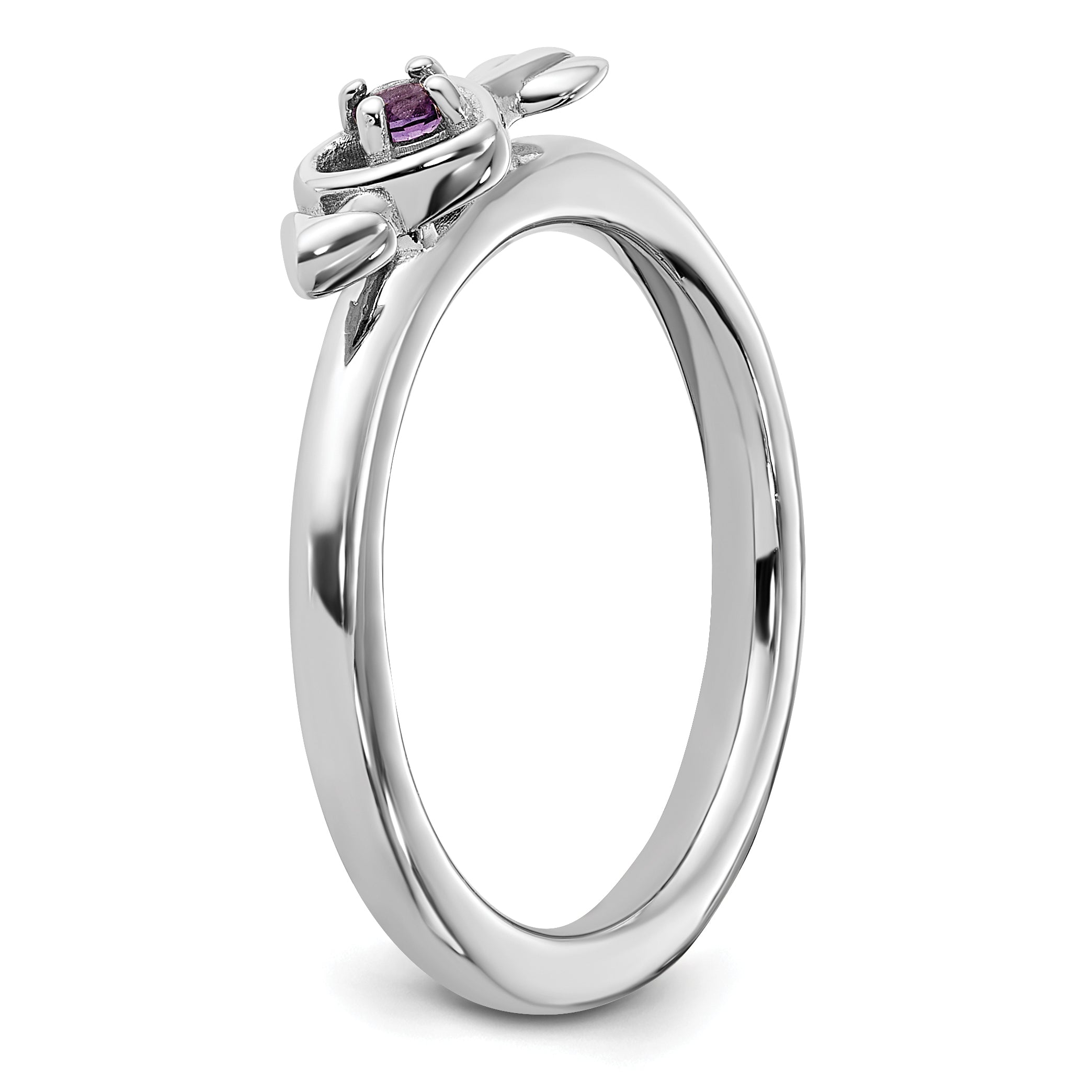 Sterling Silver Stackable Expressions Rhodium-plated Amethyst Heart with Arrow Ring