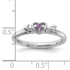 Sterling Silver Stackable Expressions Rhodium-plated Amethyst Heart with Arrow Ring
