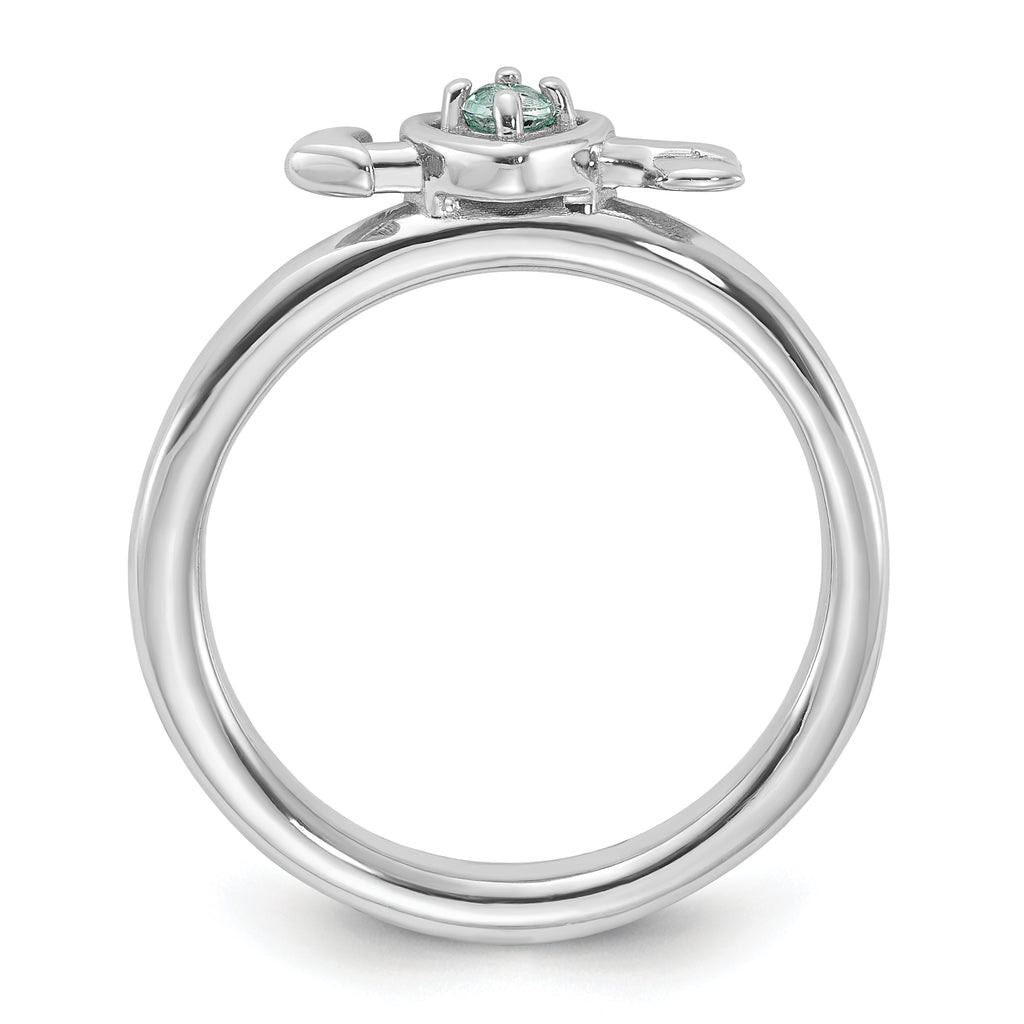 Sterling Silver Stackable Expressions Rhodium-Plated Aquamarine Heart with Arrow Ring