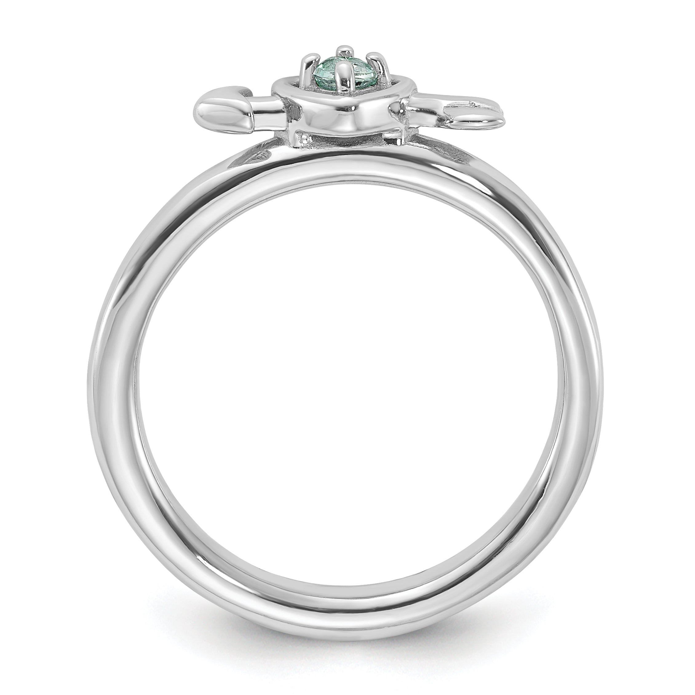 Sterling Silver Stackable Expressions Rhodium-Plated Aquamarine Heart with Arrow Ring