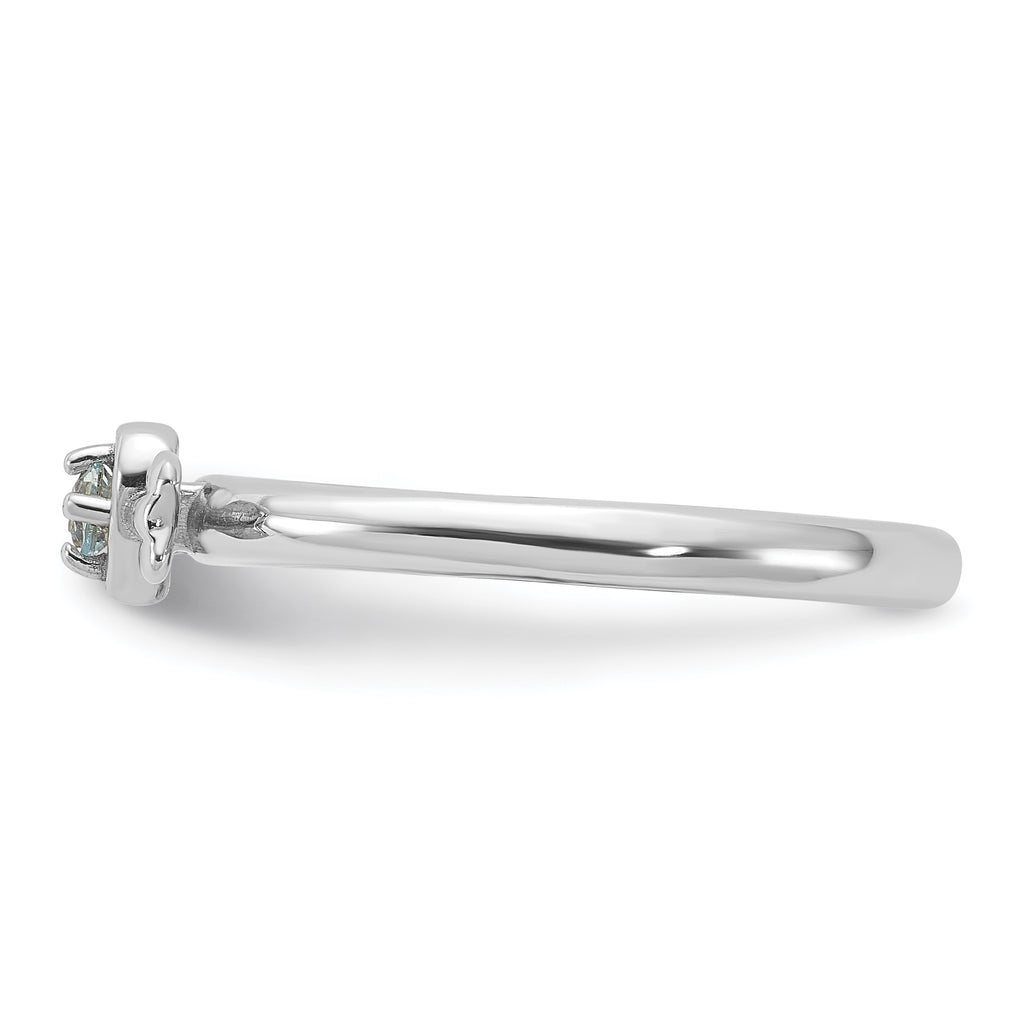 Sterling Silver Stackable Expressions Rhodium-Plated Aquamarine Heart with Arrow Ring