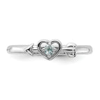 Sterling Silver Stackable Expressions Rhodium-Plated Aquamarine Heart with Arrow Ring