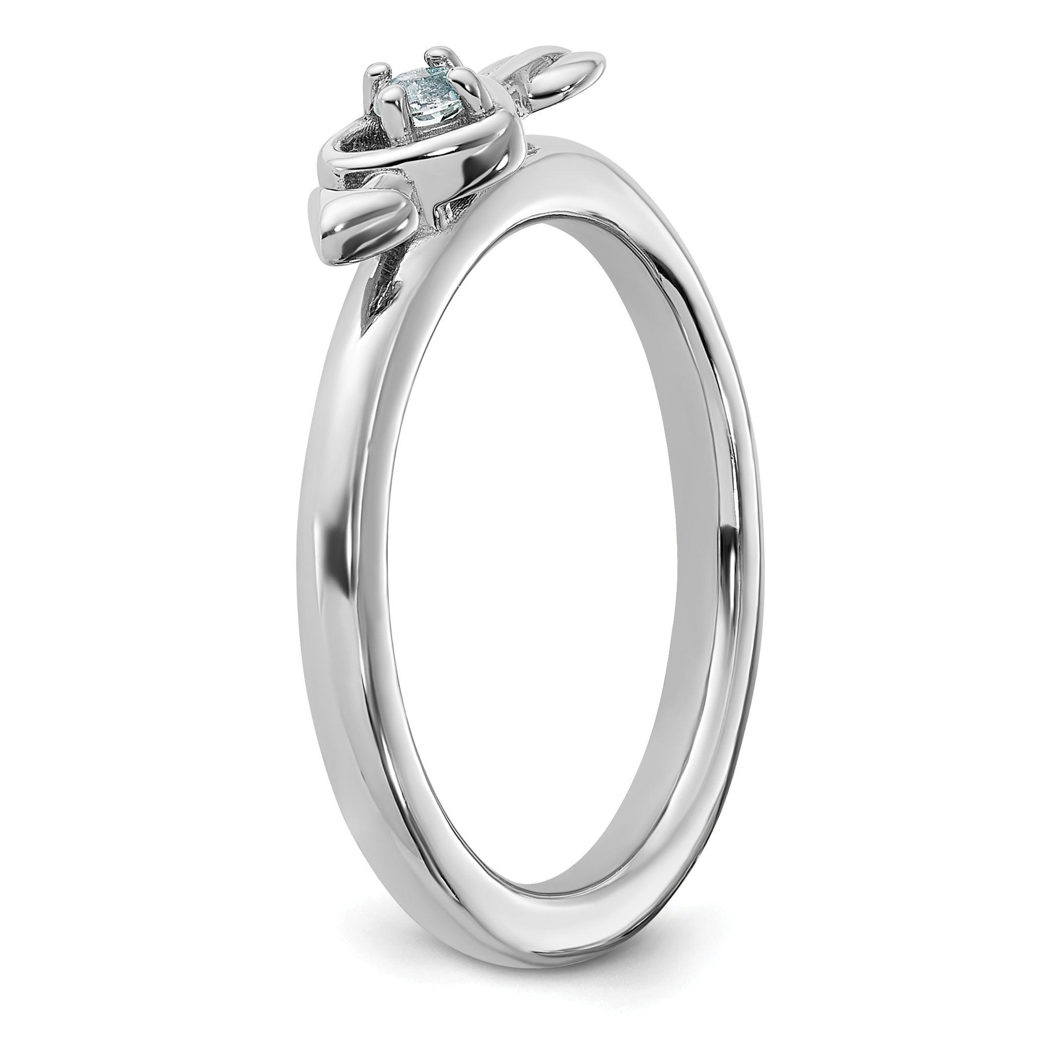 Sterling Silver Stackable Expressions Rhodium-Plated Aquamarine Heart with Arrow Ring