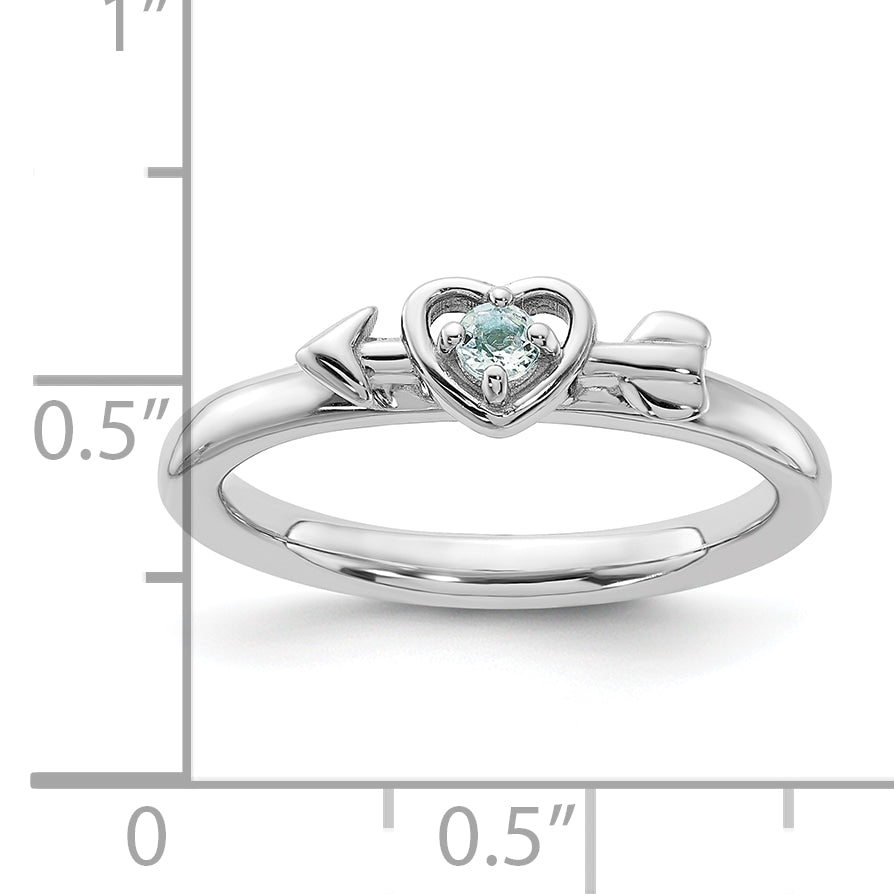 Sterling Silver Stackable Expressions Rhodium-plated Aquamarine Heart with Arrow Ring