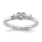 Sterling Silver Stackable Expressions Rhodium-Plated Aquamarine Heart with Arrow Ring