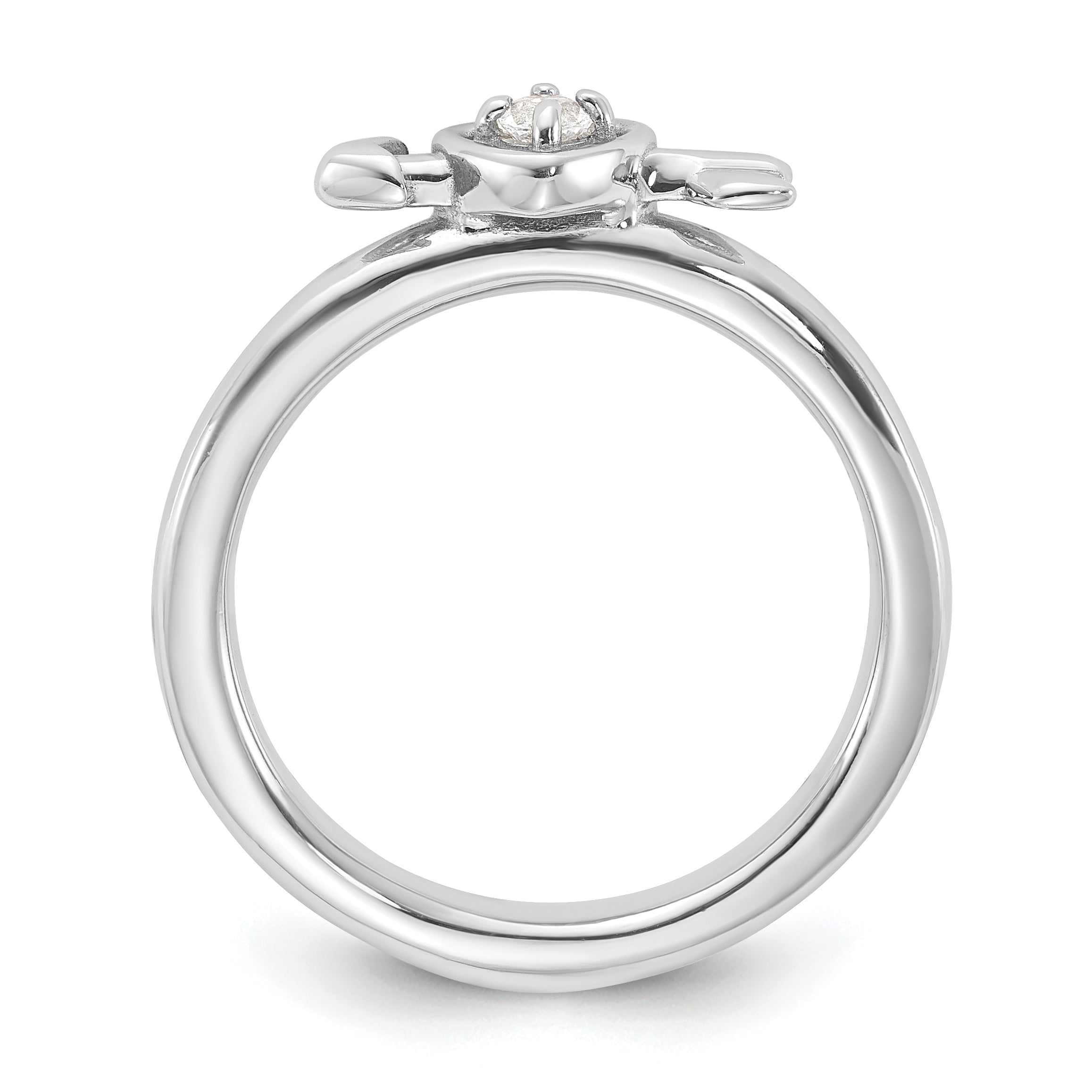 Sterling Silver Stackable Expressions Rhodium-plated White Topaz Heart with Arrow Ring Secondary image