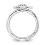 Sterling Silver Stackable Expressions Rhodium-plated White Topaz Heart with Arrow Ring