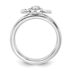 Sterling Silver Stackable Expressions Rhodium-plated White Topaz Heart with Arrow Ring