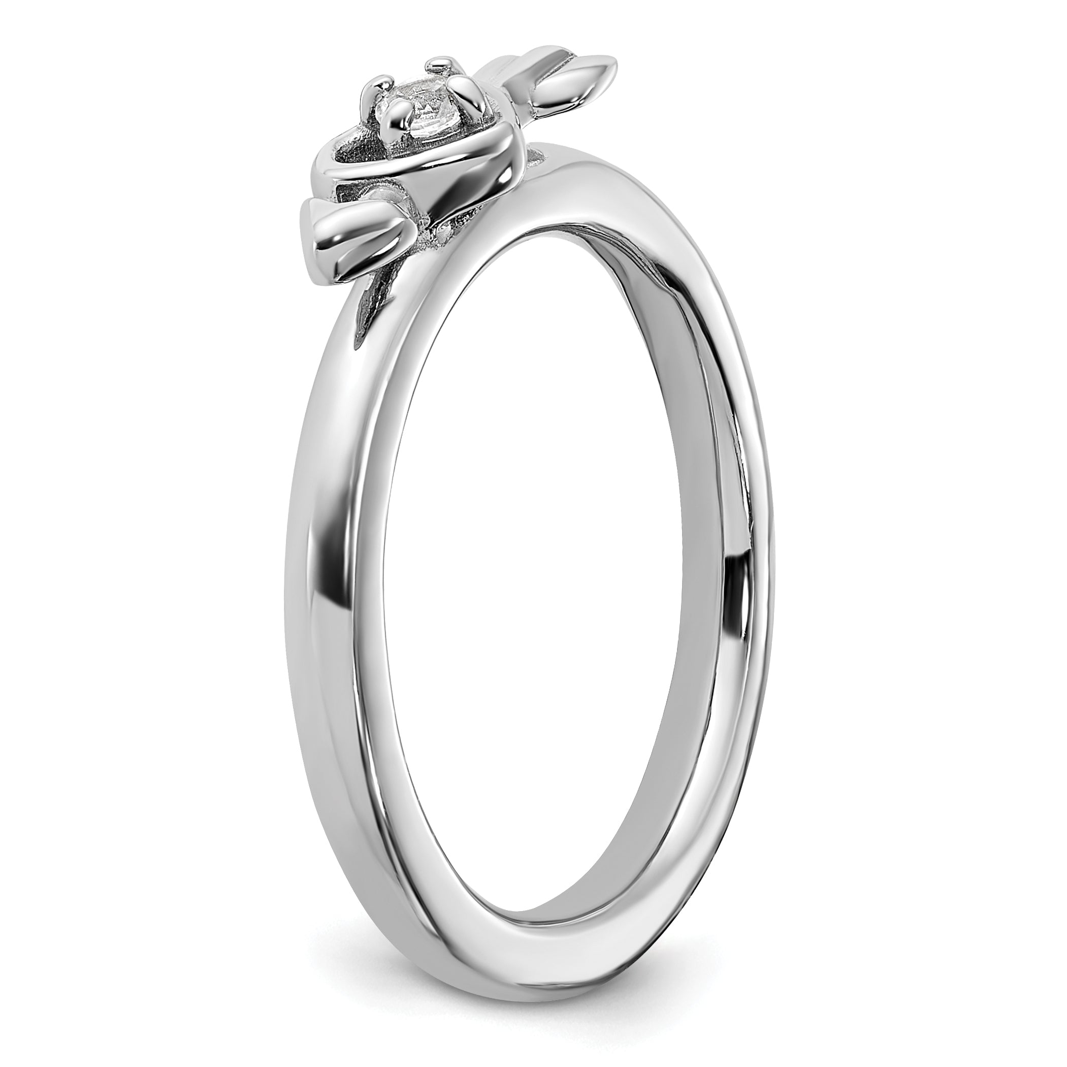 Sterling Silver Stackable Expressions Rhodium-plated White Topaz Heart with Arrow Ring
