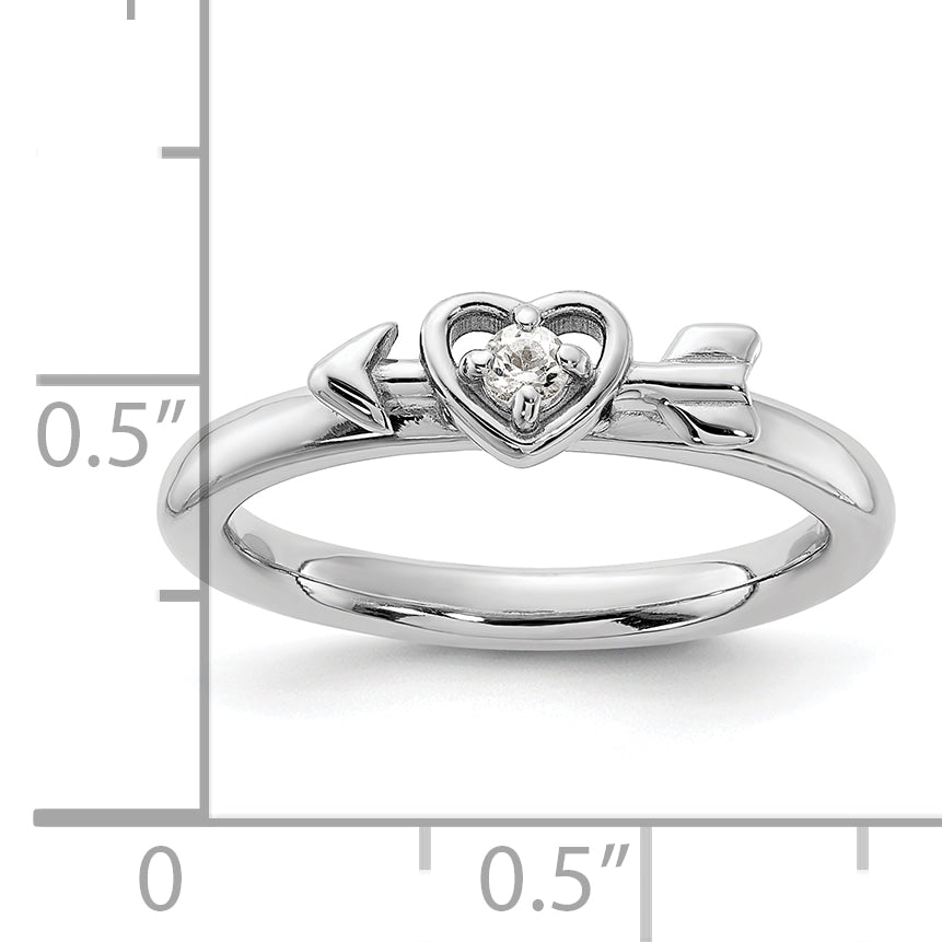 Sterling Silver Stackable Expressions Rhodium-plated White Topaz Heart with Arrow Ring