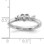 Sterling Silver Stackable Expressions Rhodium-plated White Topaz Heart with Arrow Ring