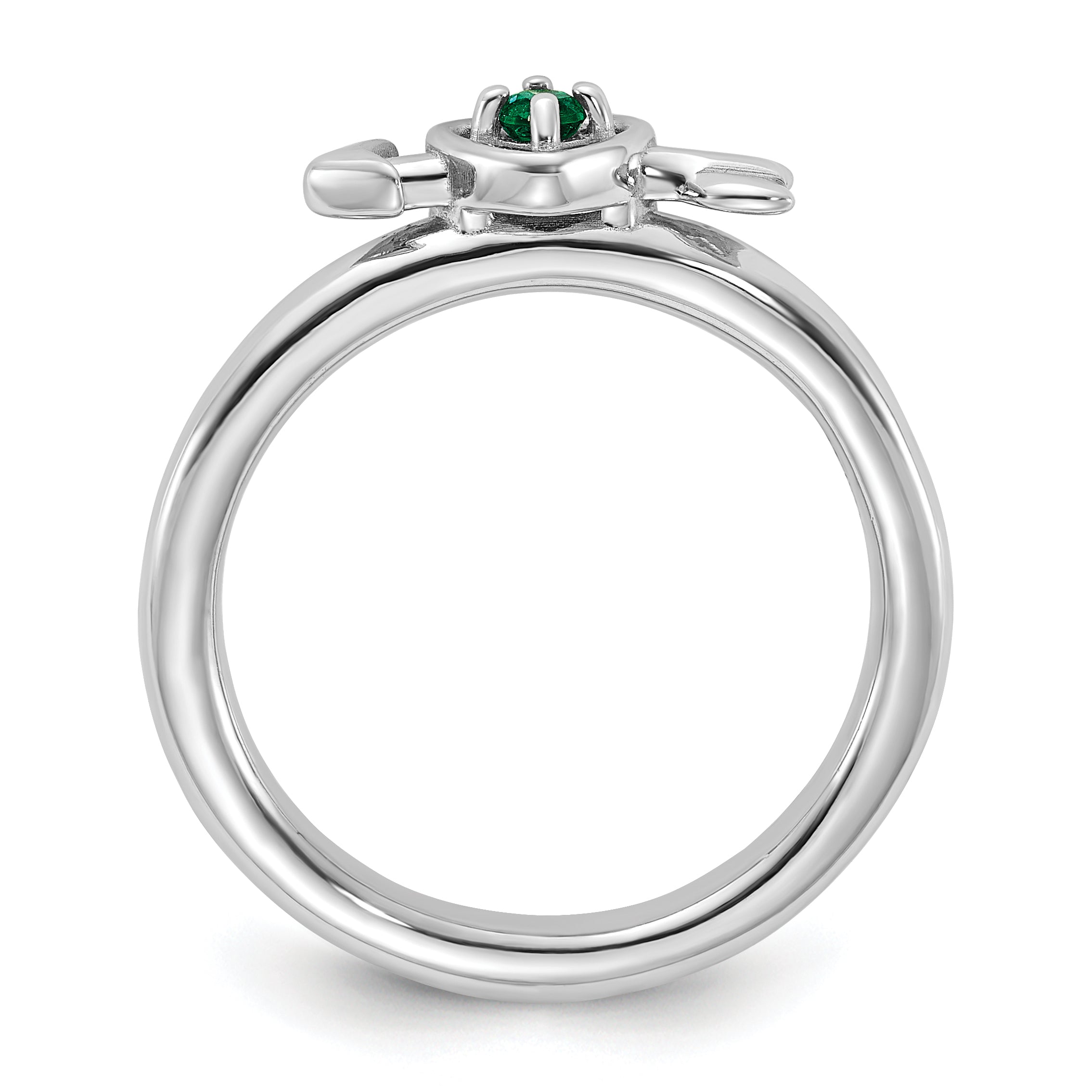 Sterling Silver Stackable Expressions Rhodium-plated Created Emerald Heart with Arrow Ring