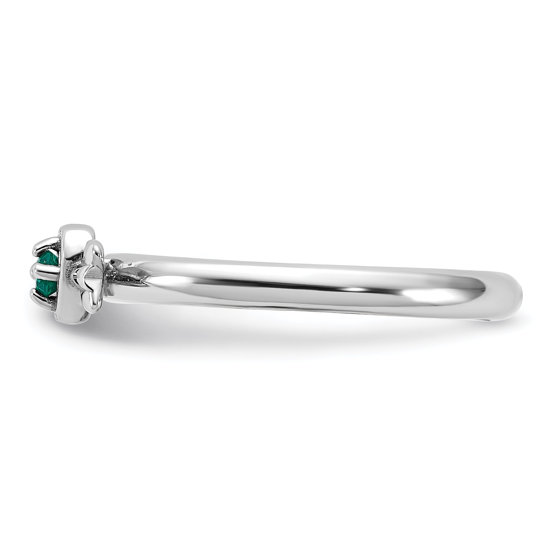 Sterling Silver Stackable Expressions Rhodium-plated Created Emerald Heart with Arrow Ring
