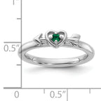 Sterling Silver Stackable Expressions Rhodium-plated Created Emerald Heart with Arrow Ring