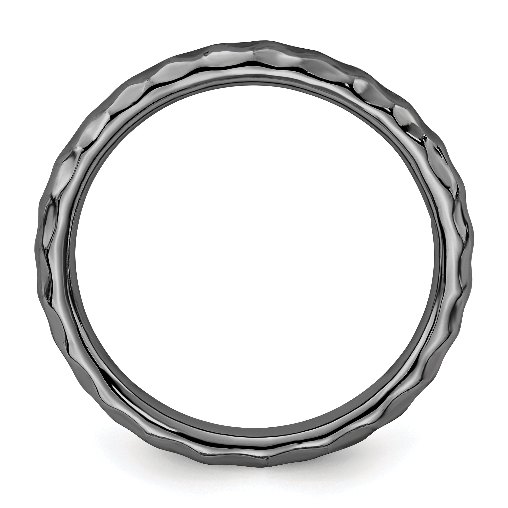 Sterling Silver Stackable Expressions Black-plated Hammered Ring Secondary image