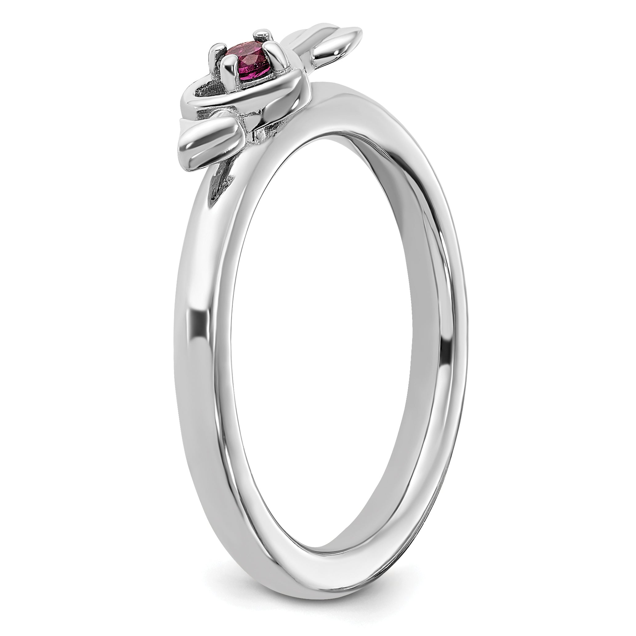 Sterling Silver Stackable Expressions Rhodium-plated Rhodolite Heart with Arrow Ring