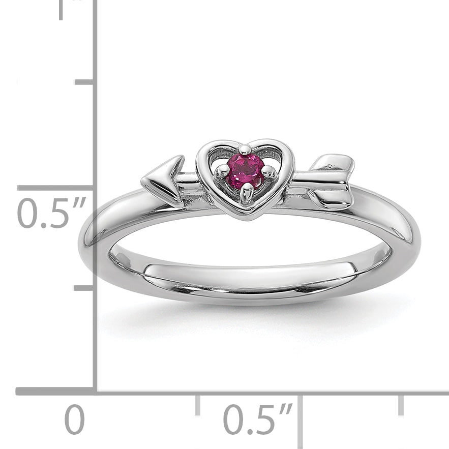 Sterling Silver Stackable Expressions Rhodium-plated Rhodolite Heart with Arrow Ring