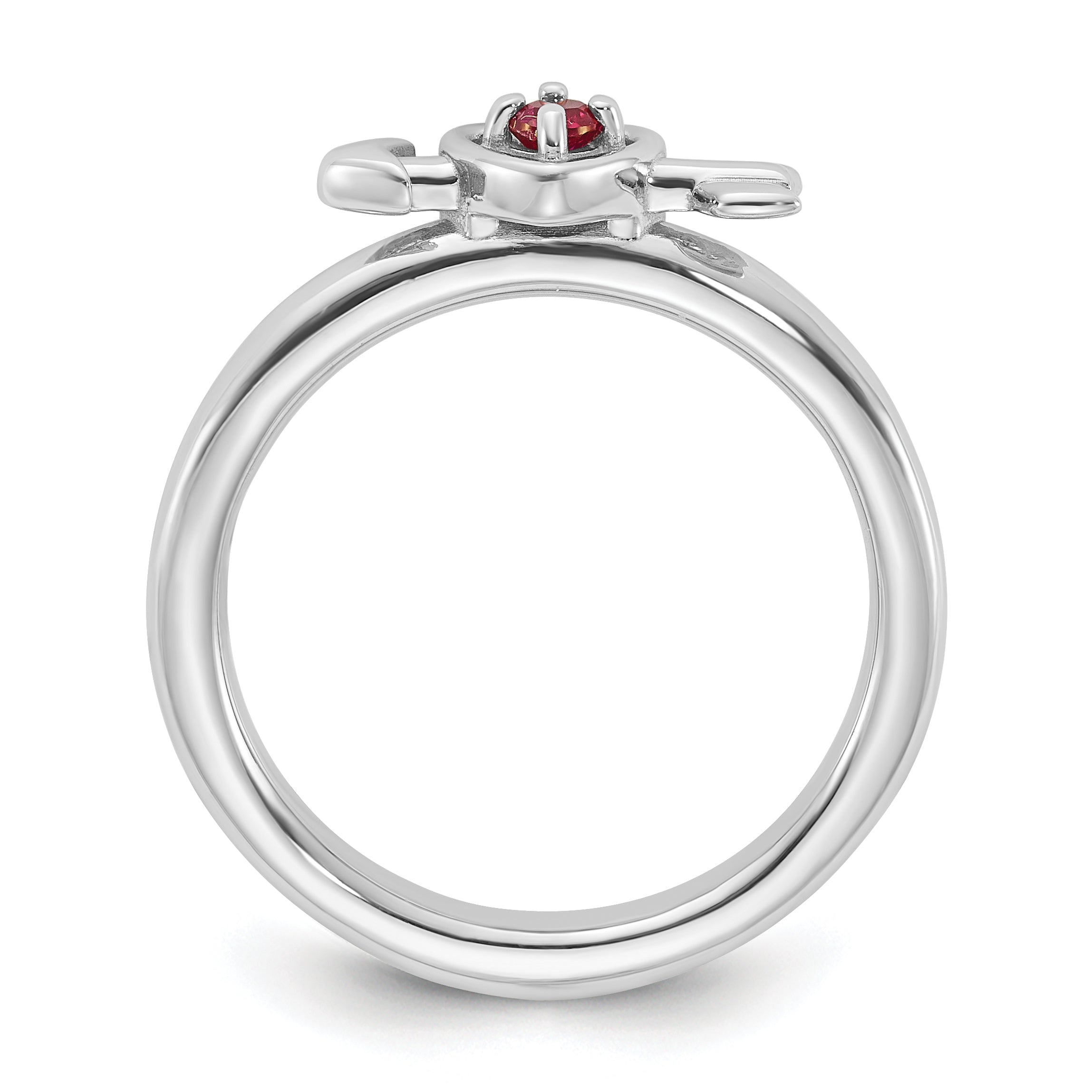 Sterling Silver Stackable Expressions Rhodium-plated Created Ruby Heart with Arrow Ring Secondary image
