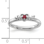 Sterling Silver Stackable Expressions Rhodium-plated Created Ruby Heart with Arrow Ring