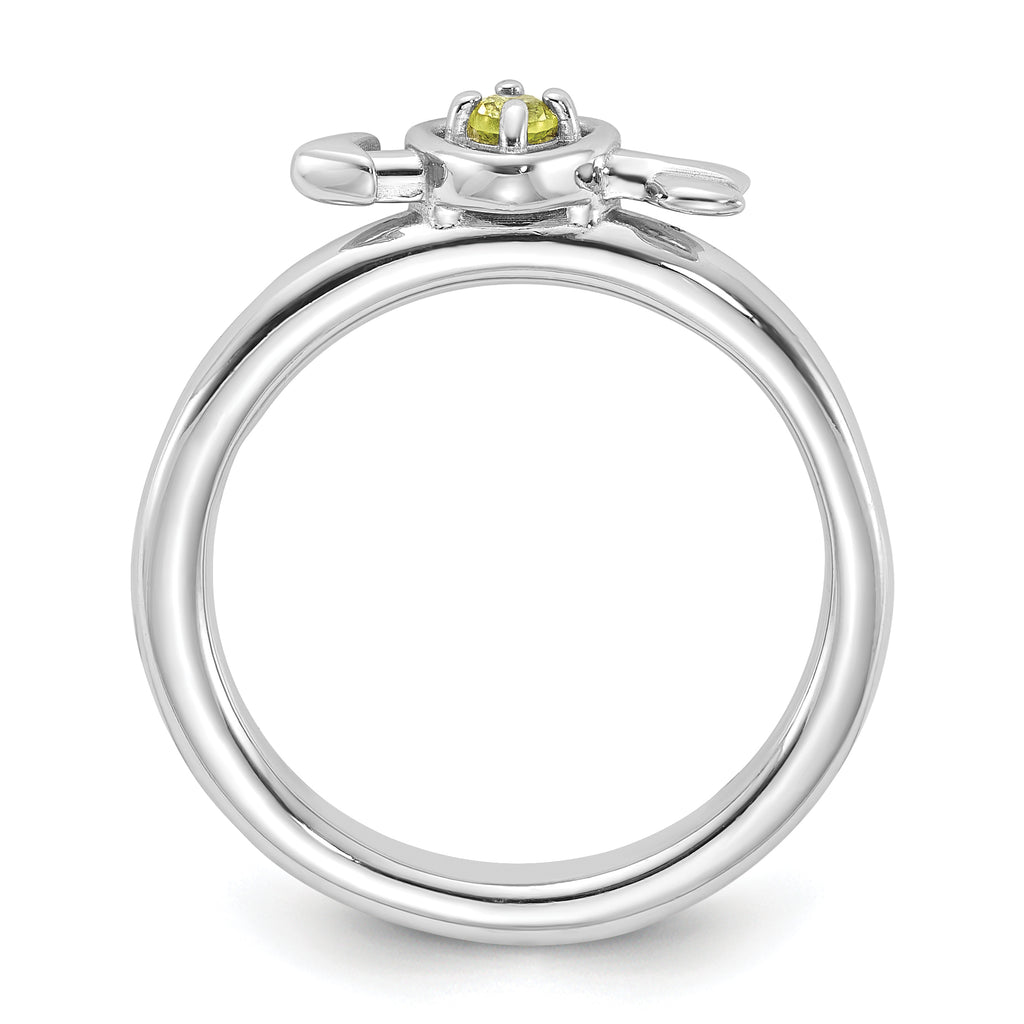 Sterling Silver Stackable Expressions Rhodium-plated Peridot Heart with Arrow Ring