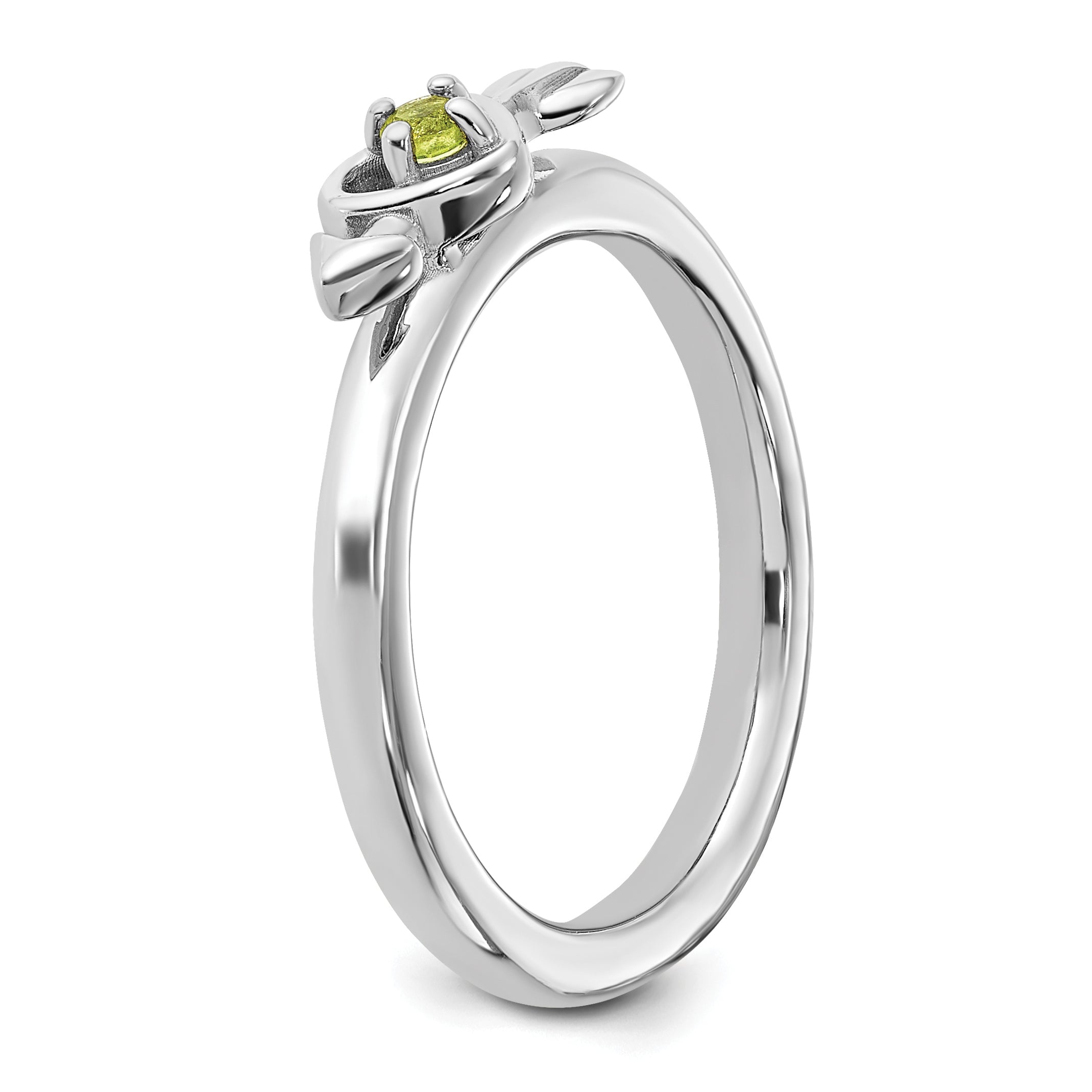 Sterling Silver Stackable Expressions Rhodium-plated Peridot Heart with Arrow Ring