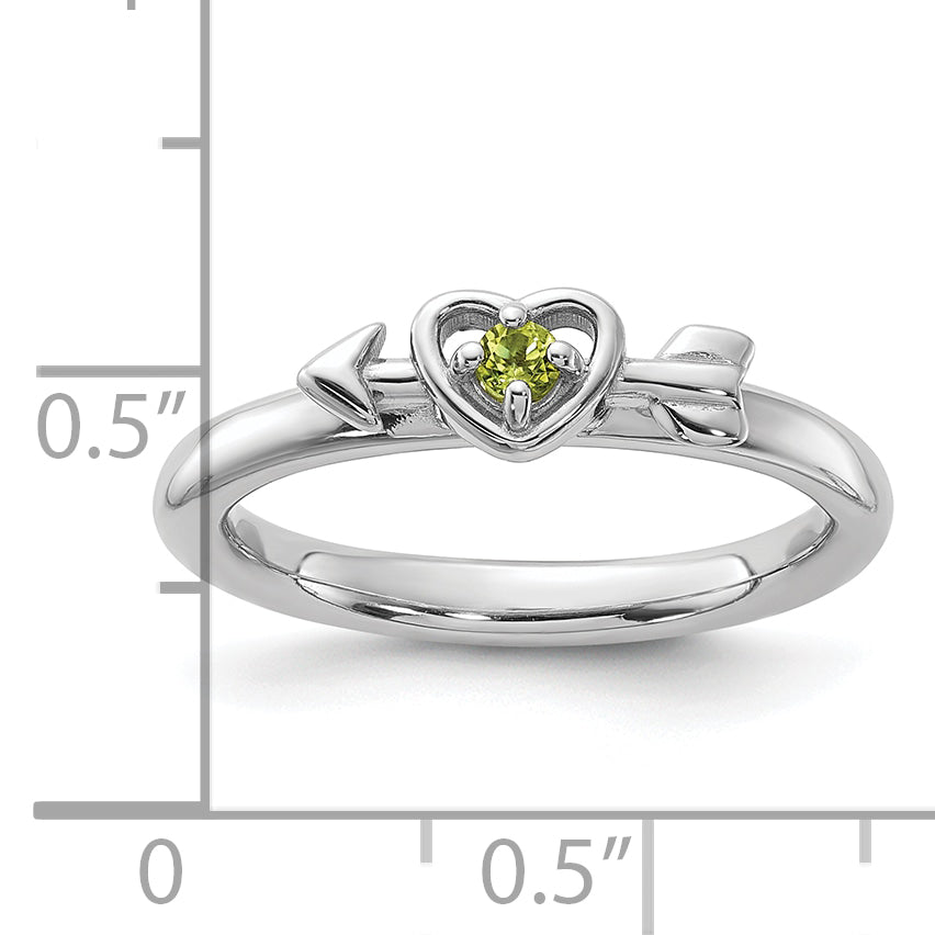 Sterling Silver Stackable Expressions Rhodium-plated Peridot Heart with Arrow Ring