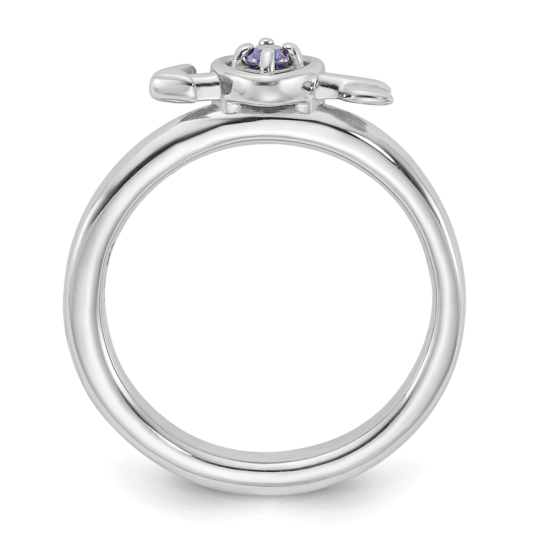 Sterling Silver Stackable Expressions Rhodium-plated Created Sapphire Heart with Arrow Ring