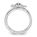 Sterling Silver Stackable Expressions Rhodium-plated Created Sapphire Heart with Arrow Ring