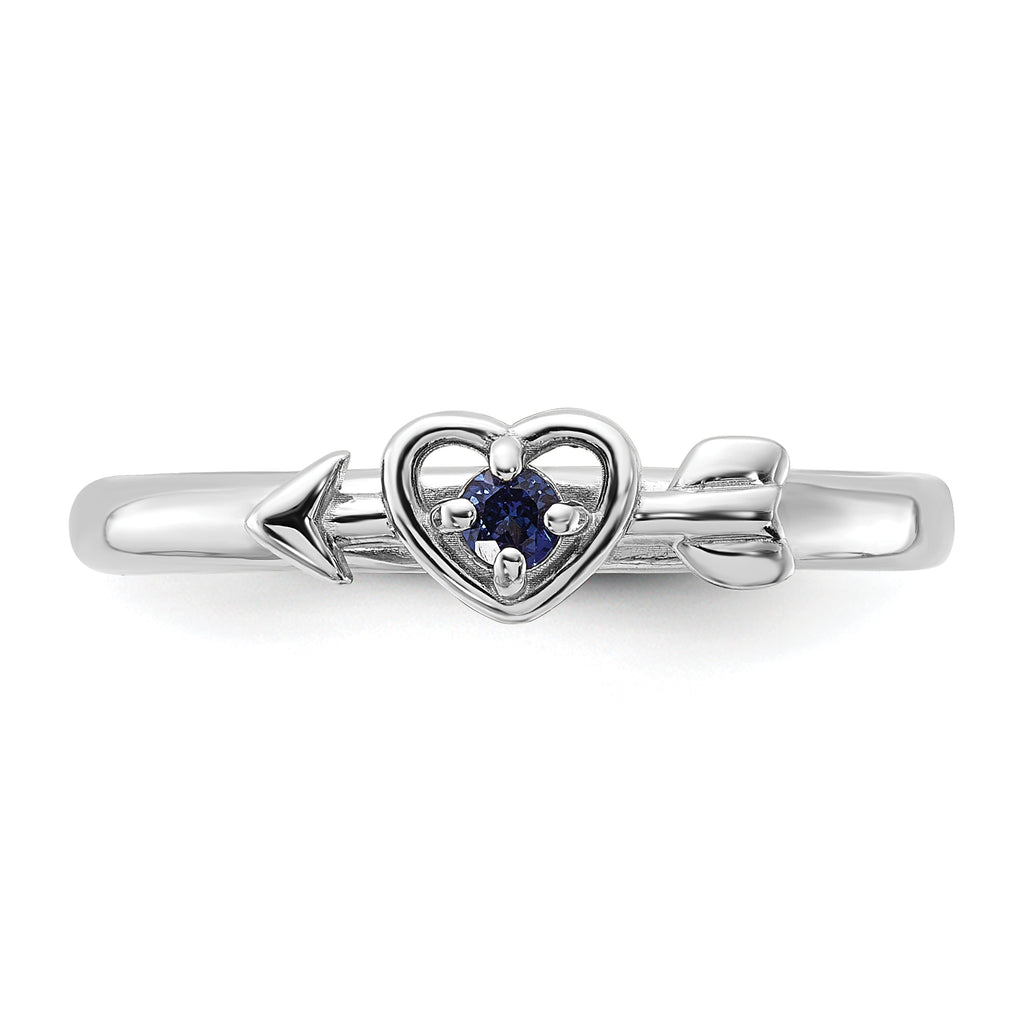 Sterling Silver Stackable Expressions Rhodium-plated Created Sapphire Heart with Arrow Ring