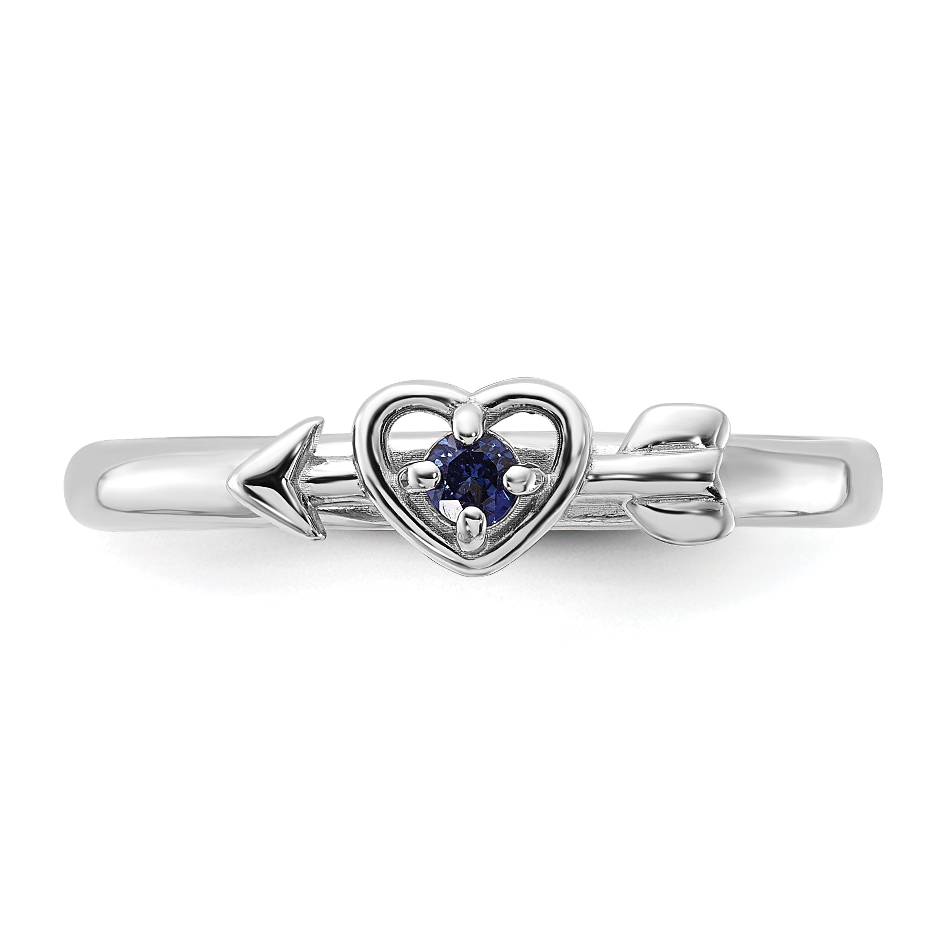 Sterling Silver Stackable Expressions Rhodium-plated Created Sapphire Heart with Arrow Ring