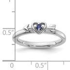 Sterling Silver Stackable Expressions Rhodium-plated Created Sapphire Heart with Arrow Ring