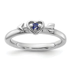 Sterling Silver Stackable Expressions Rhodium-plated Created Sapphire Heart with Arrow Ring