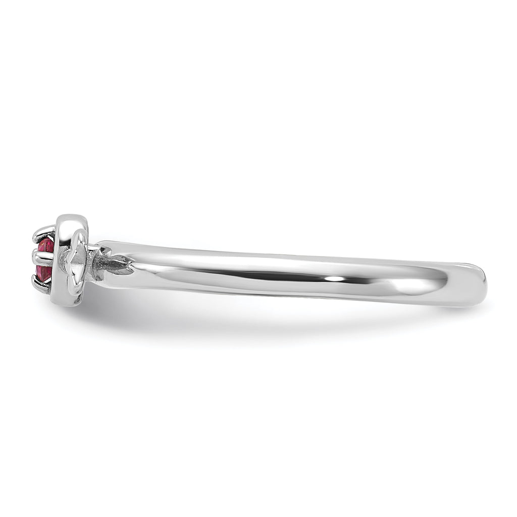 Sterling Silver Stackable Expressions Rhodium-plated Pink Tourmaline Heart with Arrow Ring